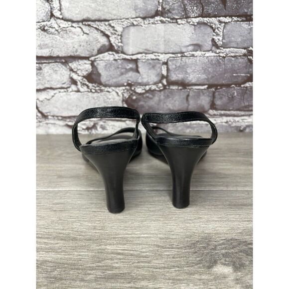 Vigotti Black Leather Open Toe Slingback High Wedge Sandals Women Sz 7W US/38EU - Picture 4 of 16